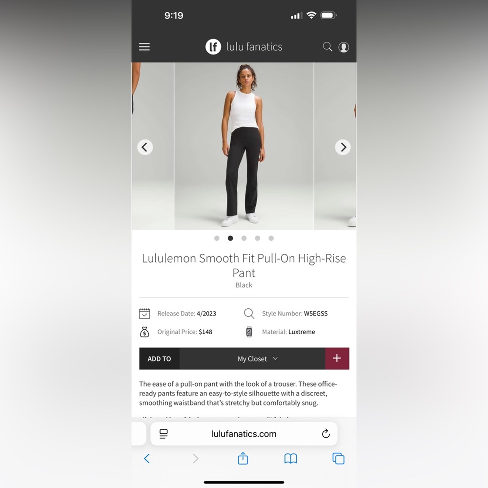 lululemon athletica Black High-Rise pull on Pants